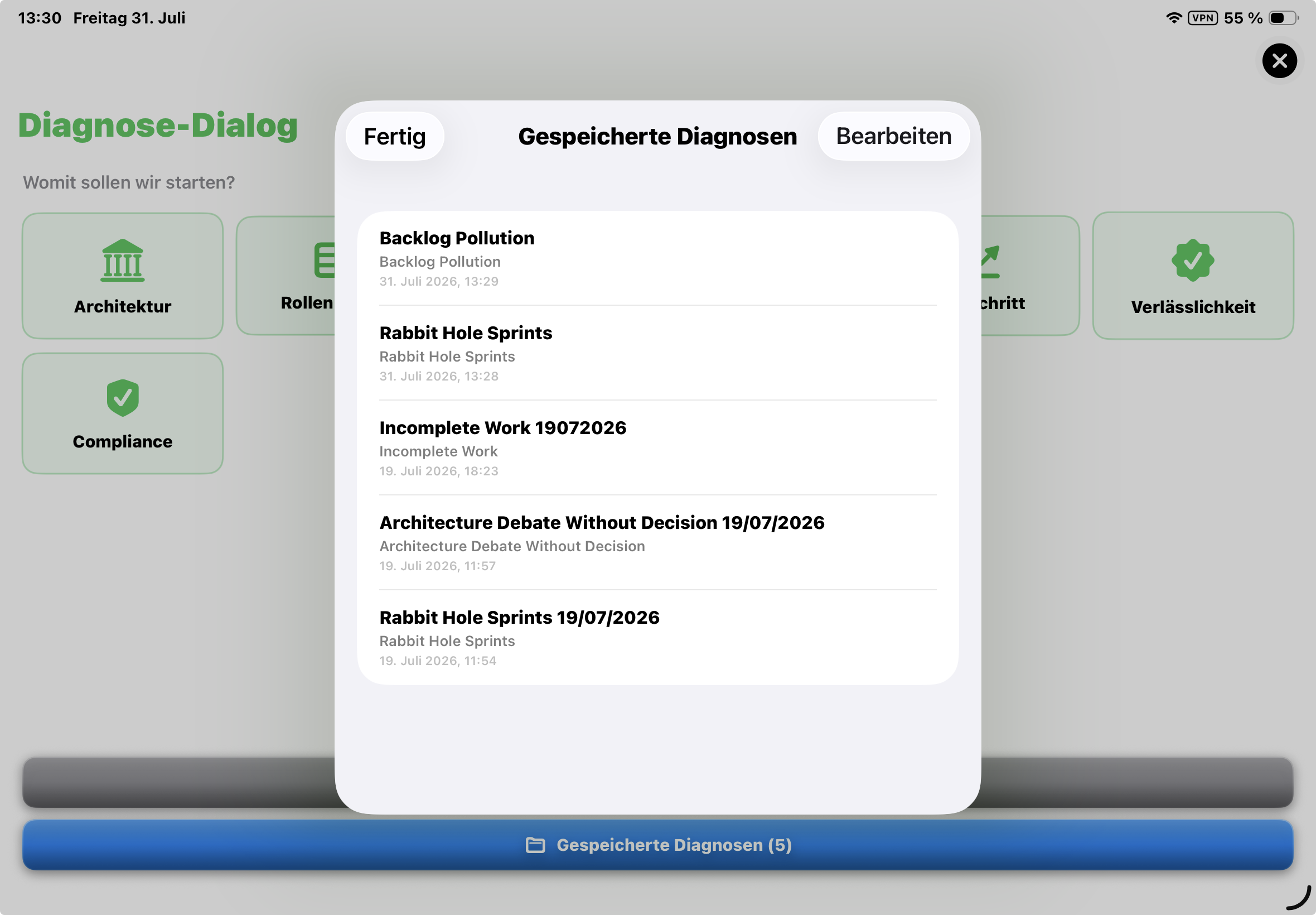Diagnose und nächste Schritte festhalten