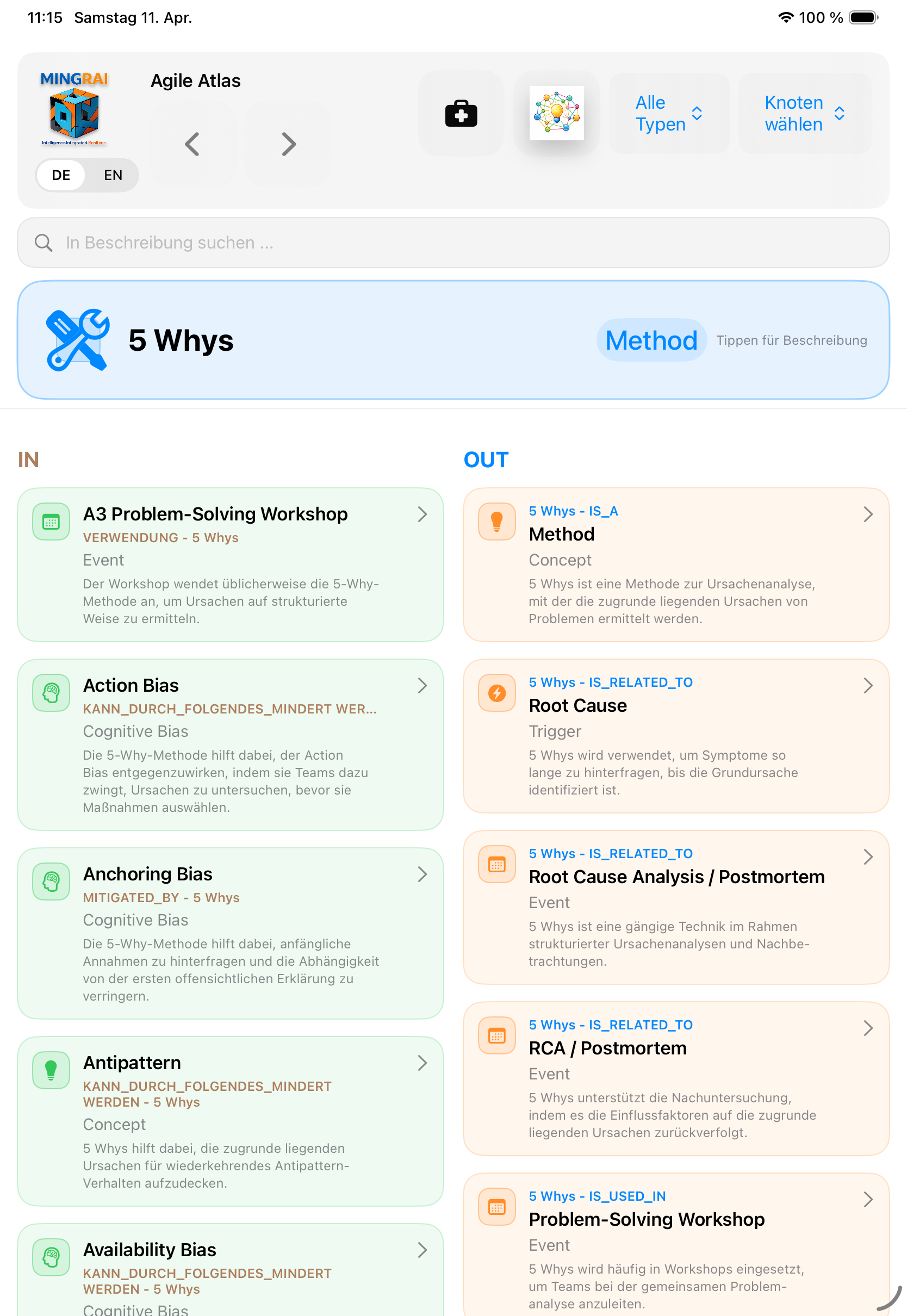 List view with IN/OUT relationships